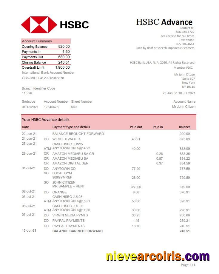 USA HSBC excel pdf